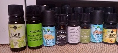 A row of essential oil vials